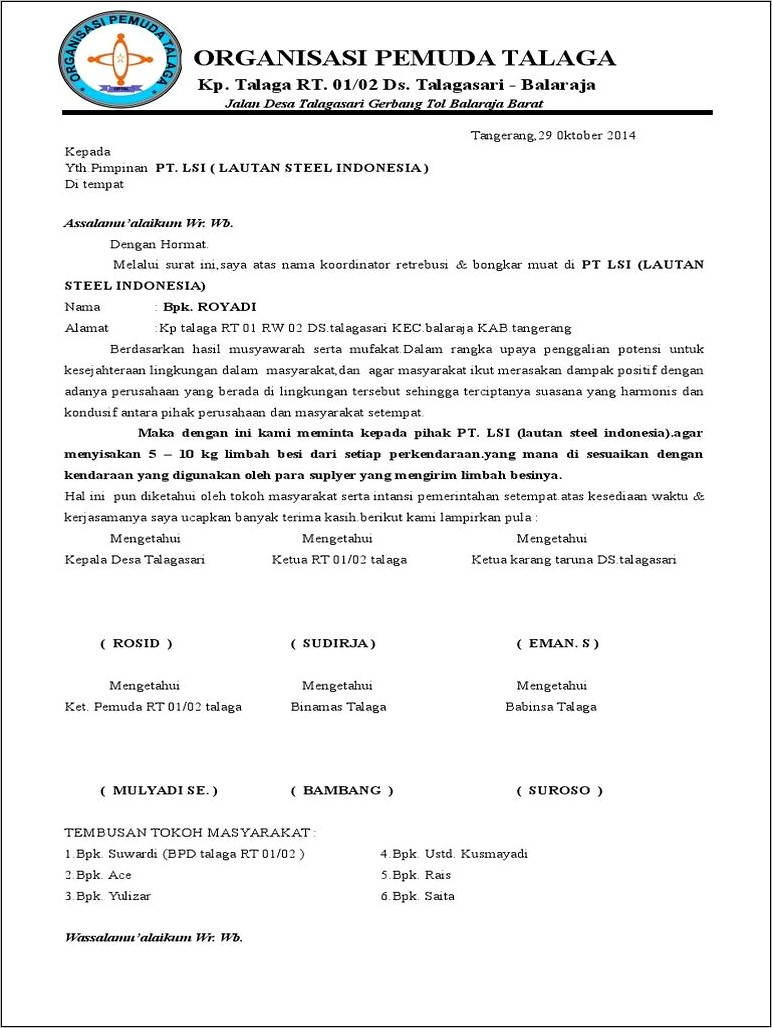 Contoh Surat Permohonan Thr Karang Taruna
