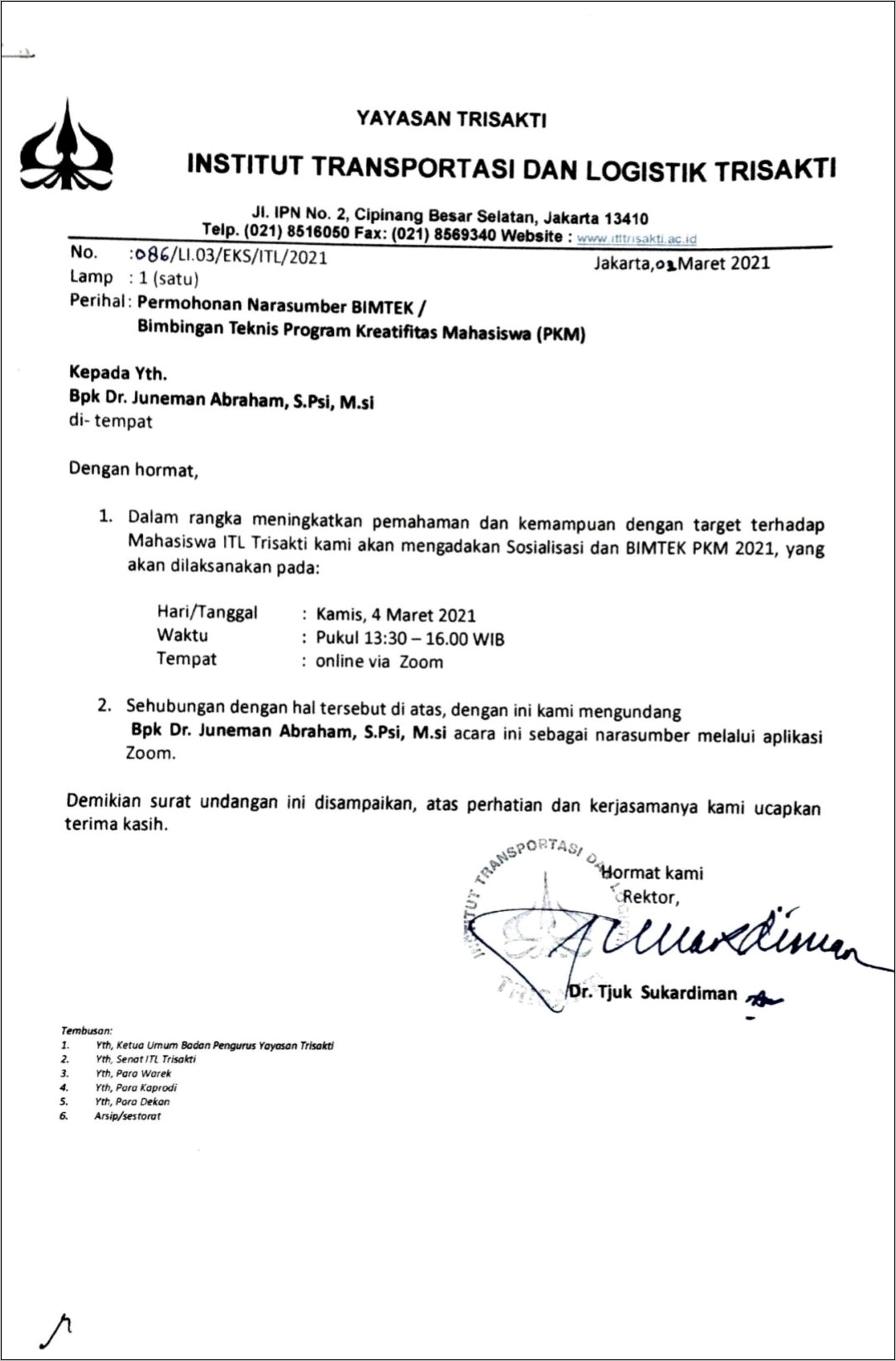 Contoh Surat Permohonan Tugas Pkm