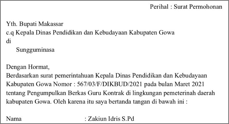 Contoh Surat Permohonan Tuk Sewaktu