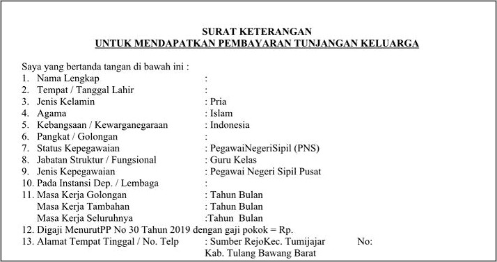 Contoh Surat Permohonan Tunjangan Keluarga