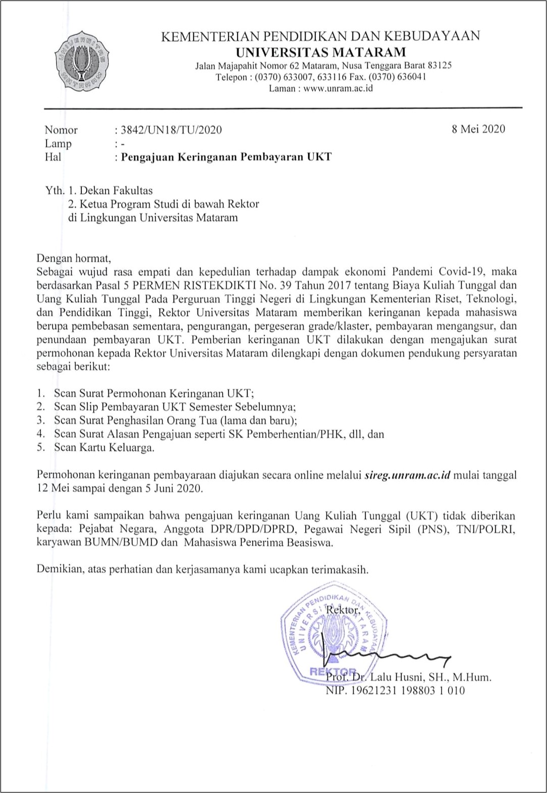 Contoh Surat Permohonan Turun Ukt