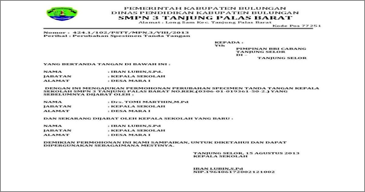 Contoh Surat Permohonan Ubah Email Bank Mandiri