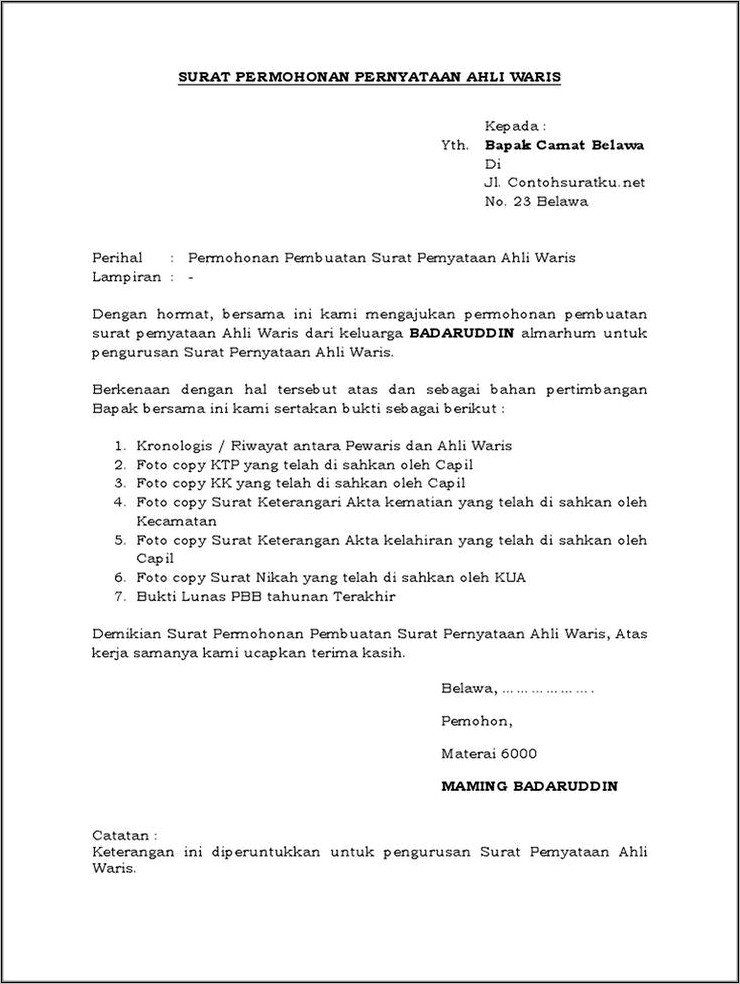 Contoh Surat Permohonan Ubah Pin