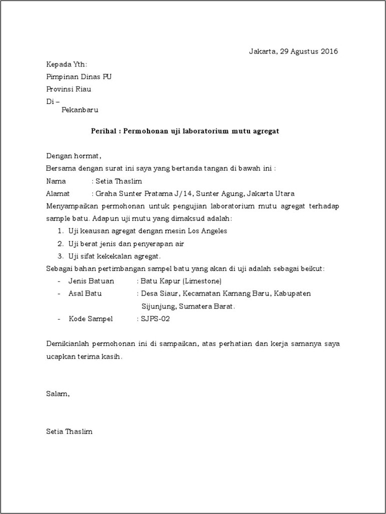 Contoh Surat Permohonan Uji Kesehatan Pns