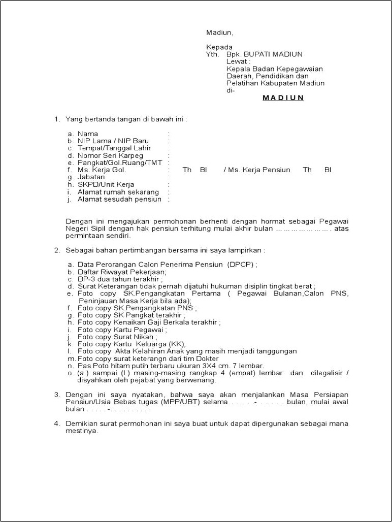 Contoh Surat Permohonan Uji Kesehatan Untuk Pensiun Dini