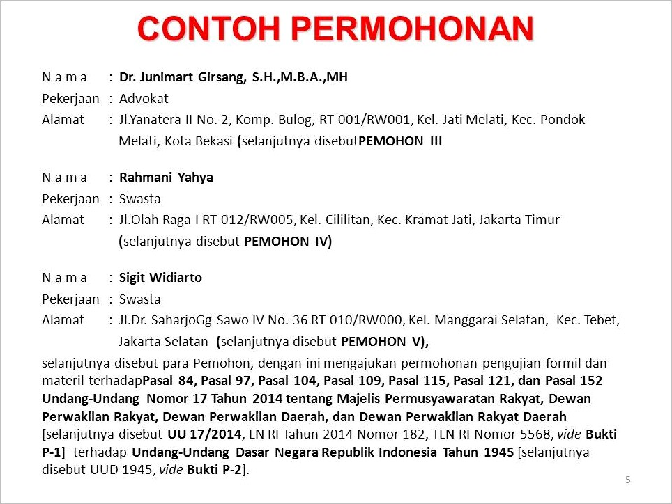 Contoh Surat Permohonan Uji Materiil Uu Ke Mk