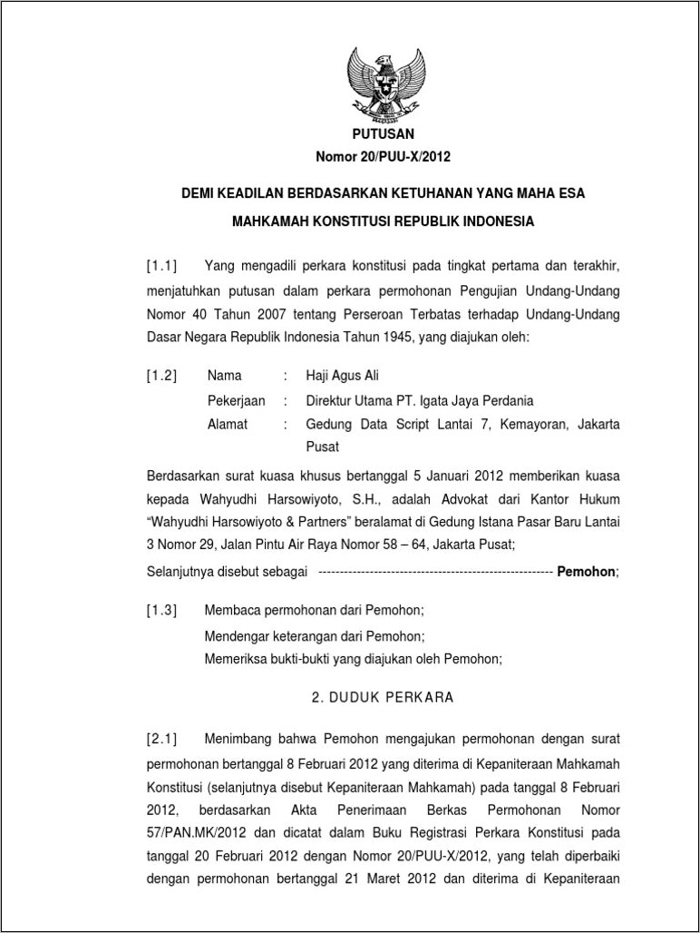 Contoh Surat Permohonan Uji Materil Ke Mk
