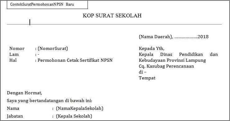 Contoh Surat Permohonan Untuk Kepala Dinas