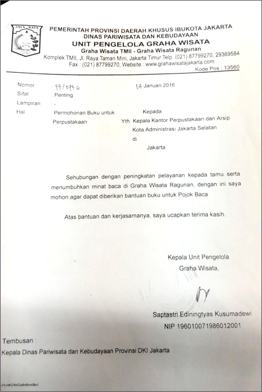 Contoh Surat Permohonan Untuk Mendapatkan Arsip Yang Ditujukan Kepada Bpad