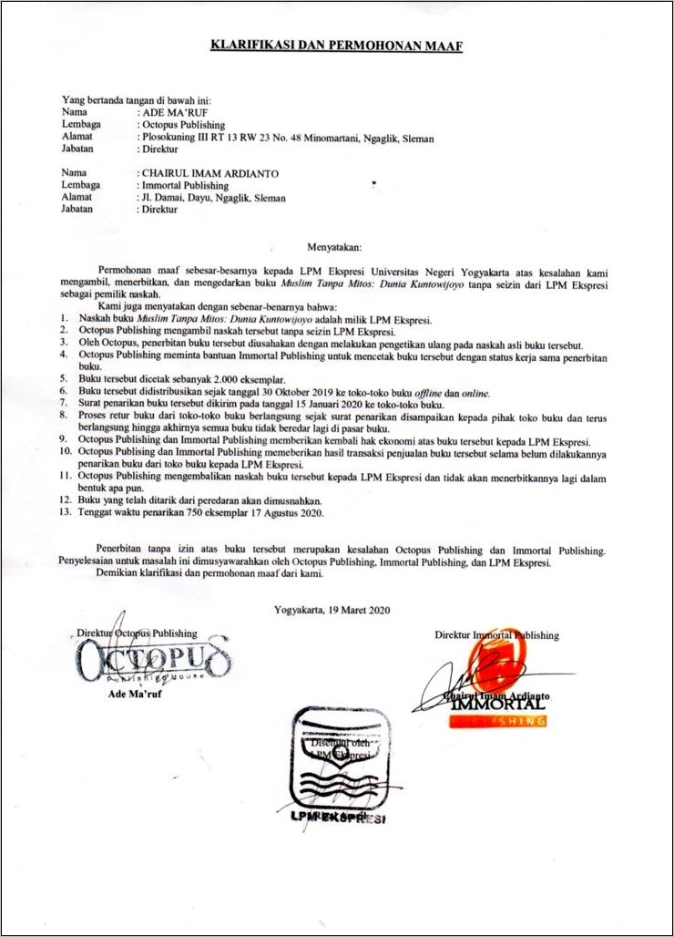 Contoh Surat Permohonan Untuk Menerbitkan Buku