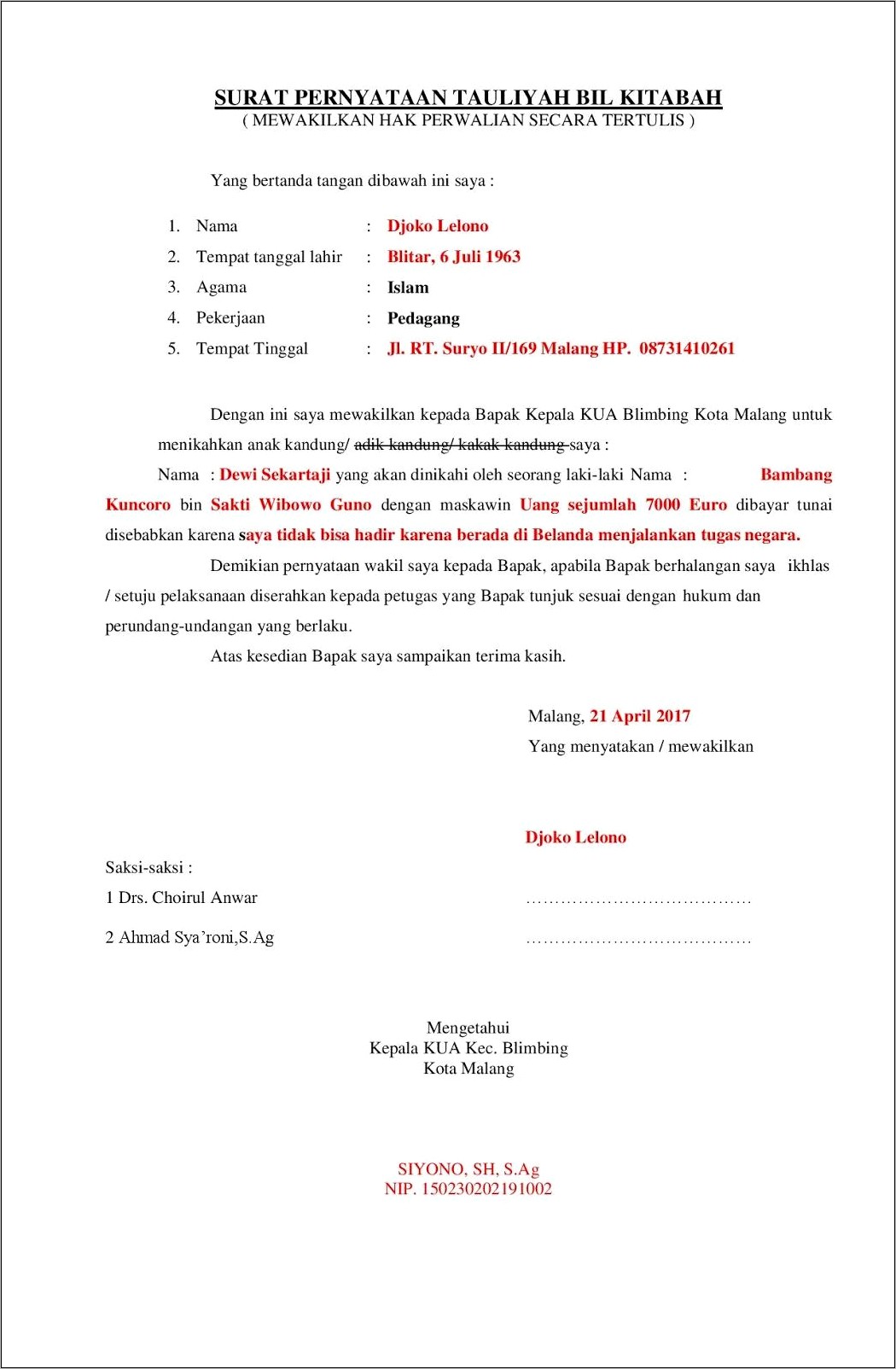 Contoh Surat Permohonan Untuk Menjadi Saksi
