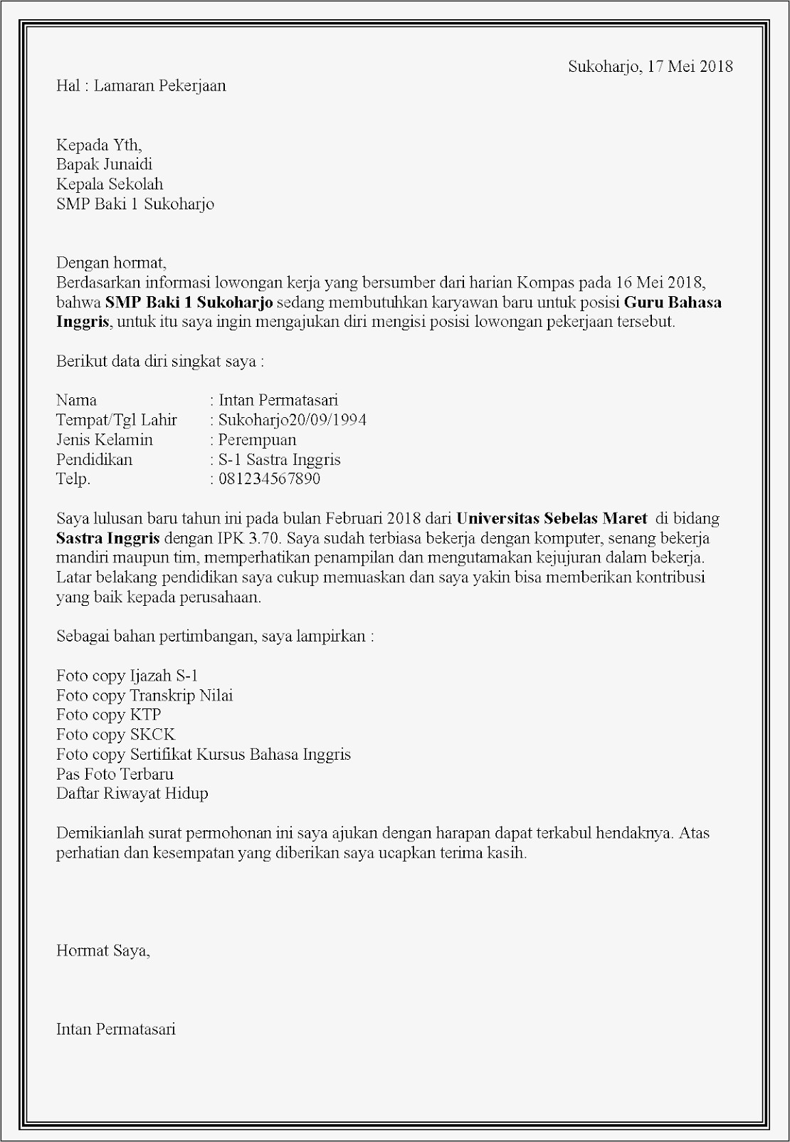 Contoh Surat Permohonan Untuk Tenaga Pendidik