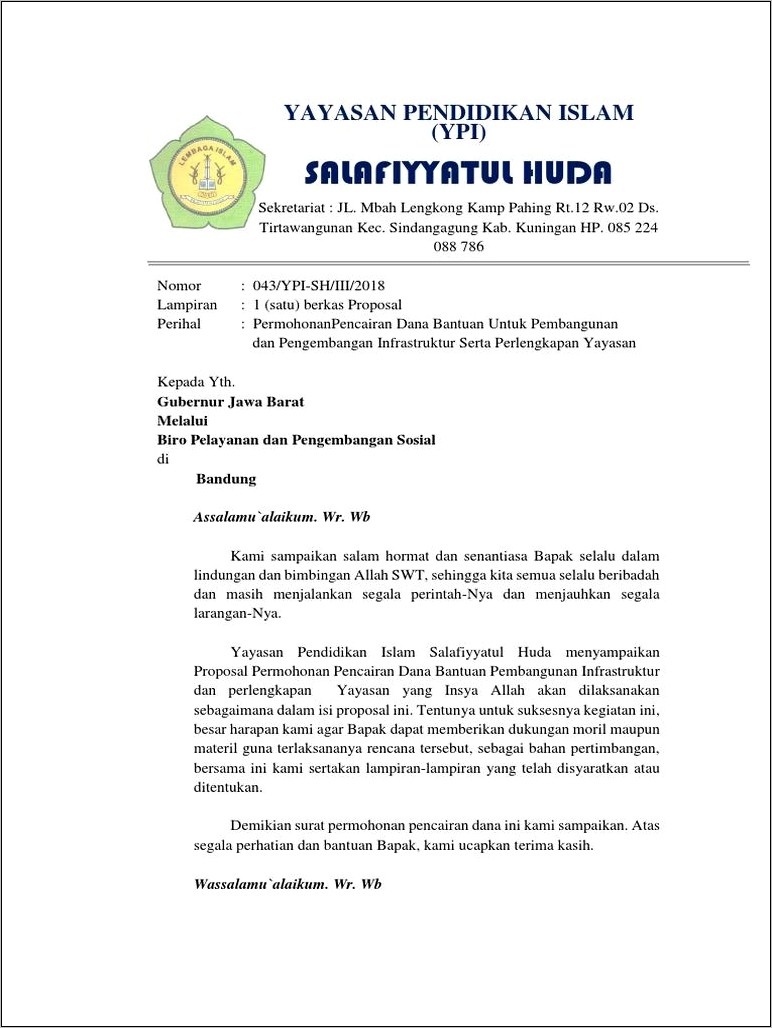 Contoh Surat Permohonan Untuk Yayasan