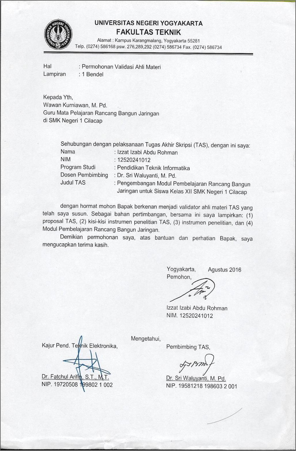 Contoh Surat Permohonan Validasi Instrumen