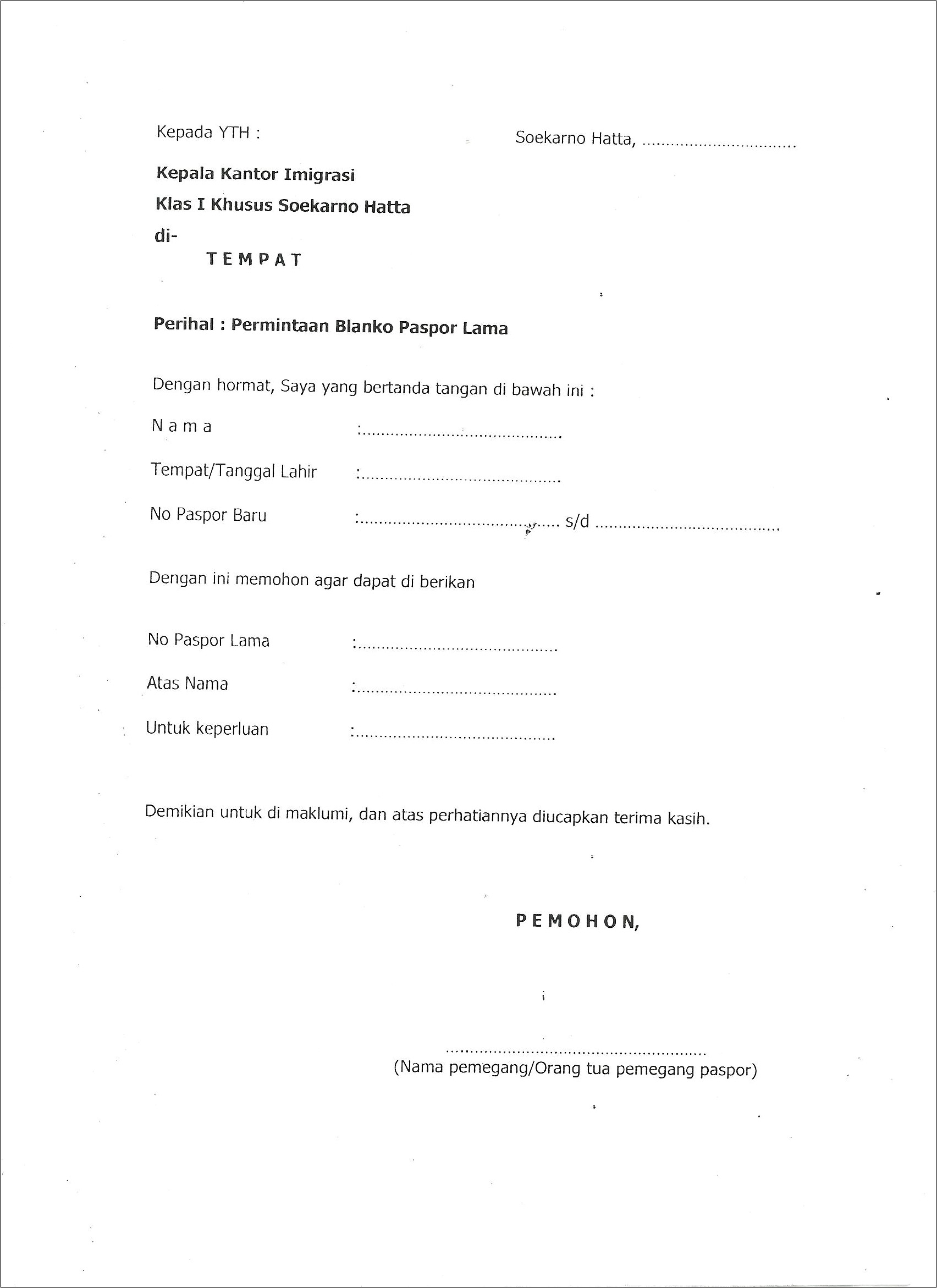 Contoh Surat Permohonan Visa Sosbud