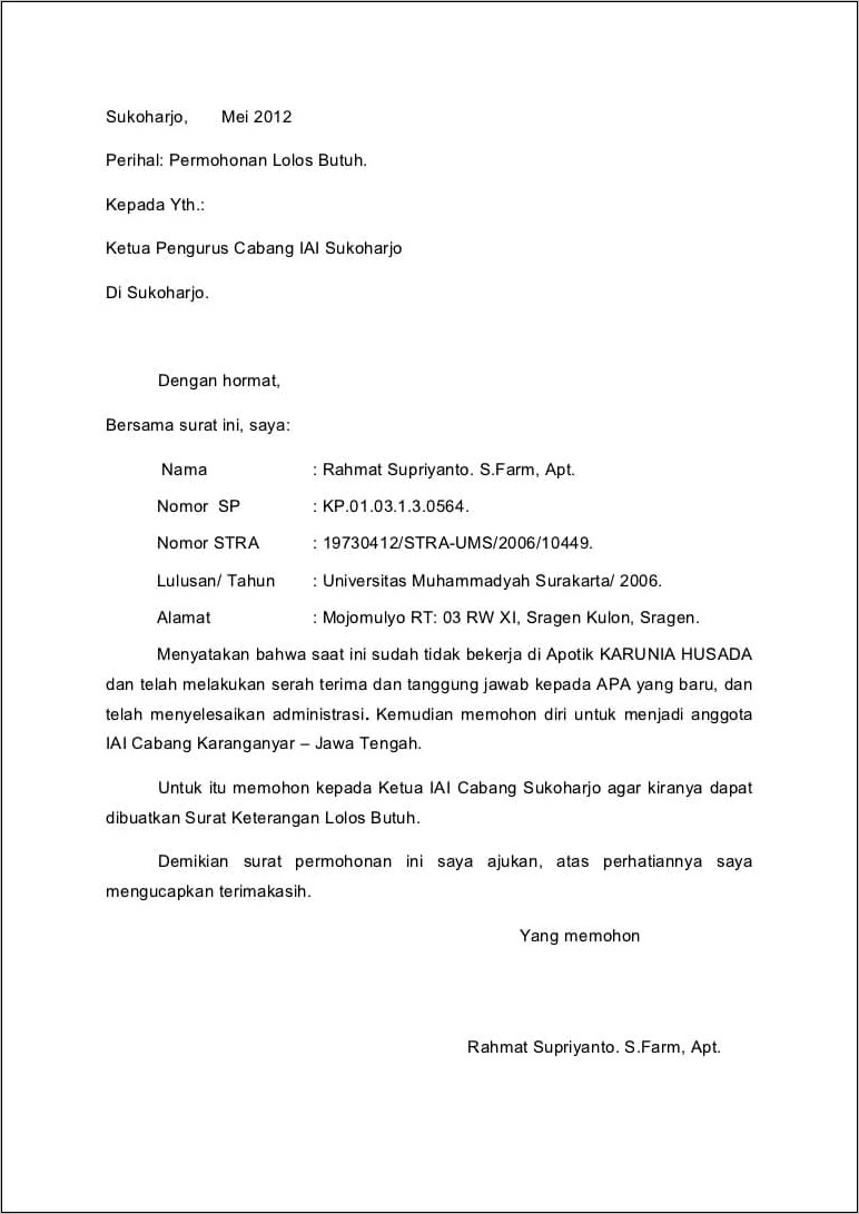 Contoh Surat Pernyataan Penarikan Usulan Mutasi Keberatan Keberatan