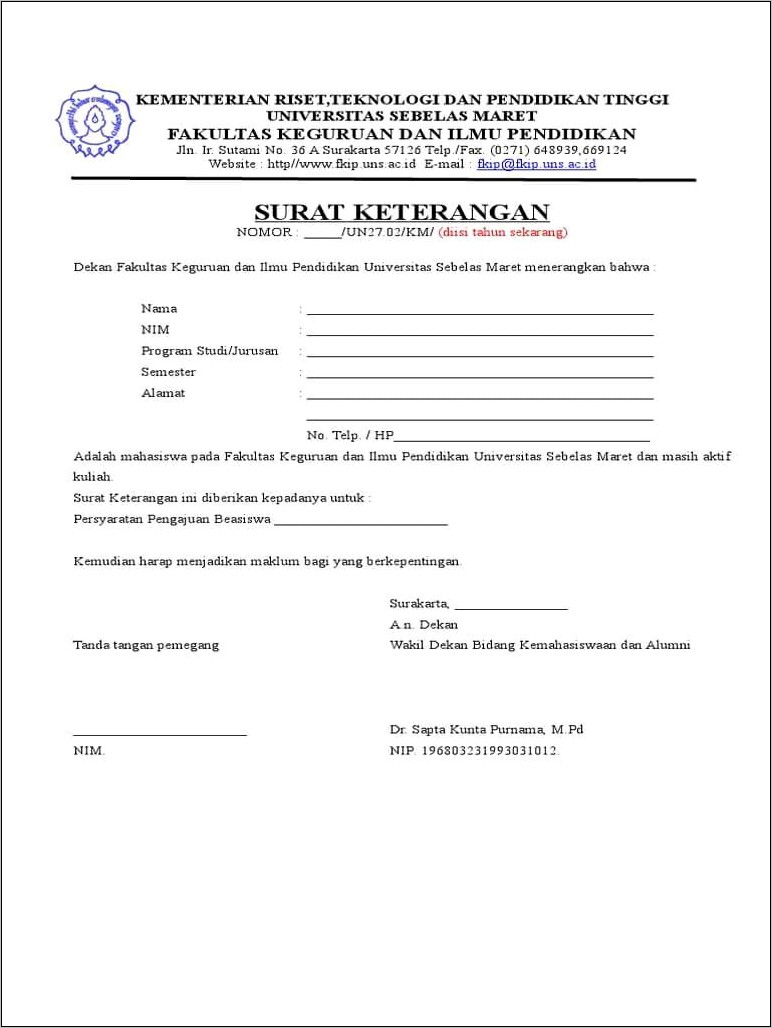 Contoh Surat Pernyataan Penerimaan Beasiswa