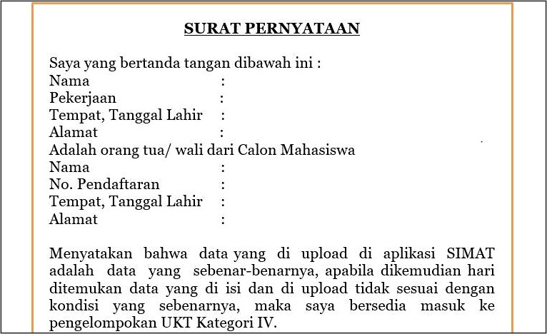 Contoh Surat Pernyataan Penerimaan Mahasiswa Baru