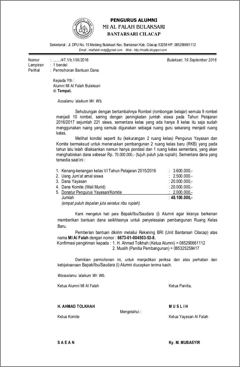 Contoh Surat Pernyataan Pengajuan Dana