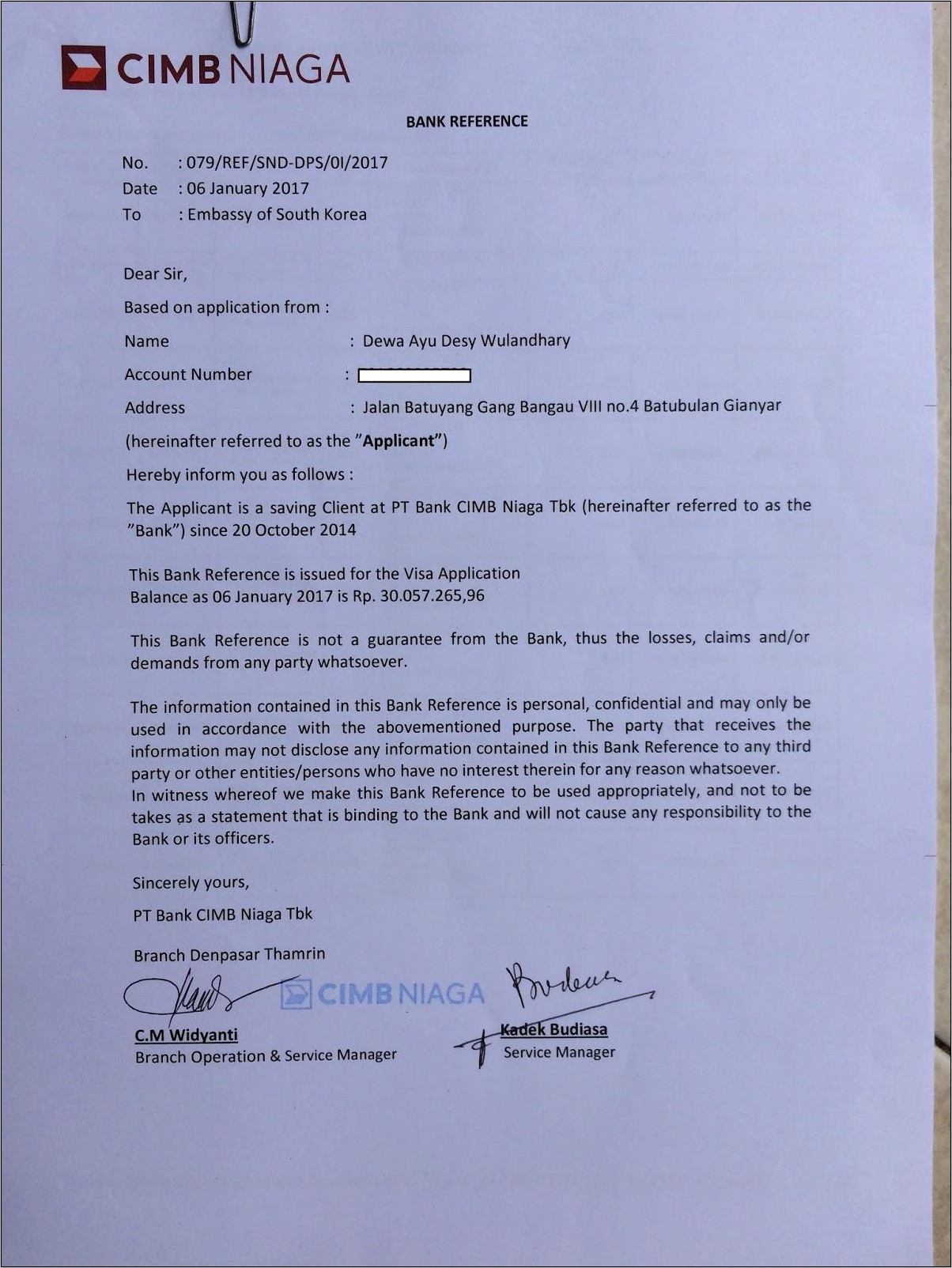 Contoh Surat Pernyataan Pengaktifan Cek