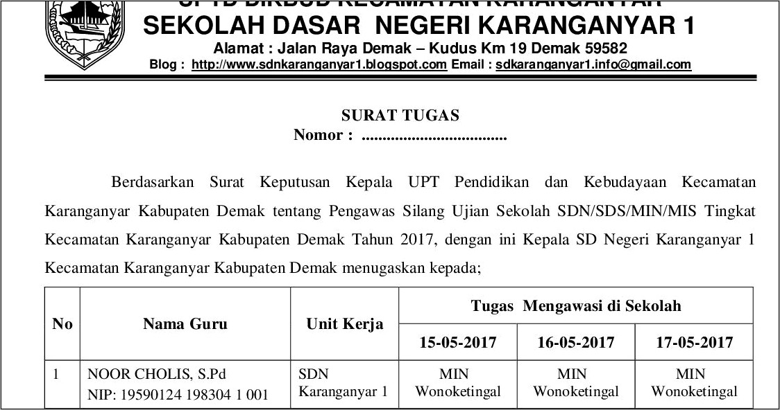 Contoh Surat Pernyataan Pengawas Ujian Nasional Sekolah Dasar