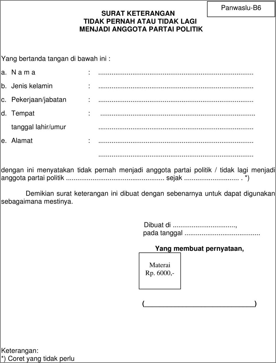 Contoh Surat Pernyataan Pengawas