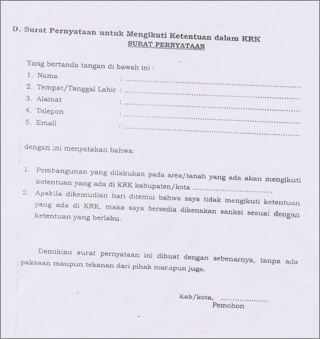 Contoh Surat Pernyataan Pengelolaan Mck