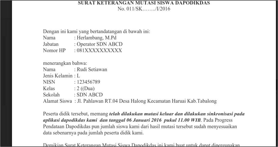 Contoh Surat Pernyataan Pengeluaran Dari Wali Murid