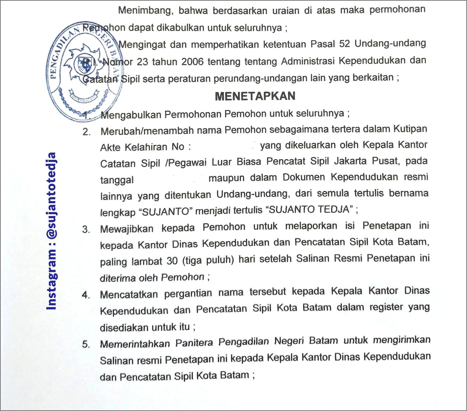 Contoh Surat Pernyataan Penggantian Nama