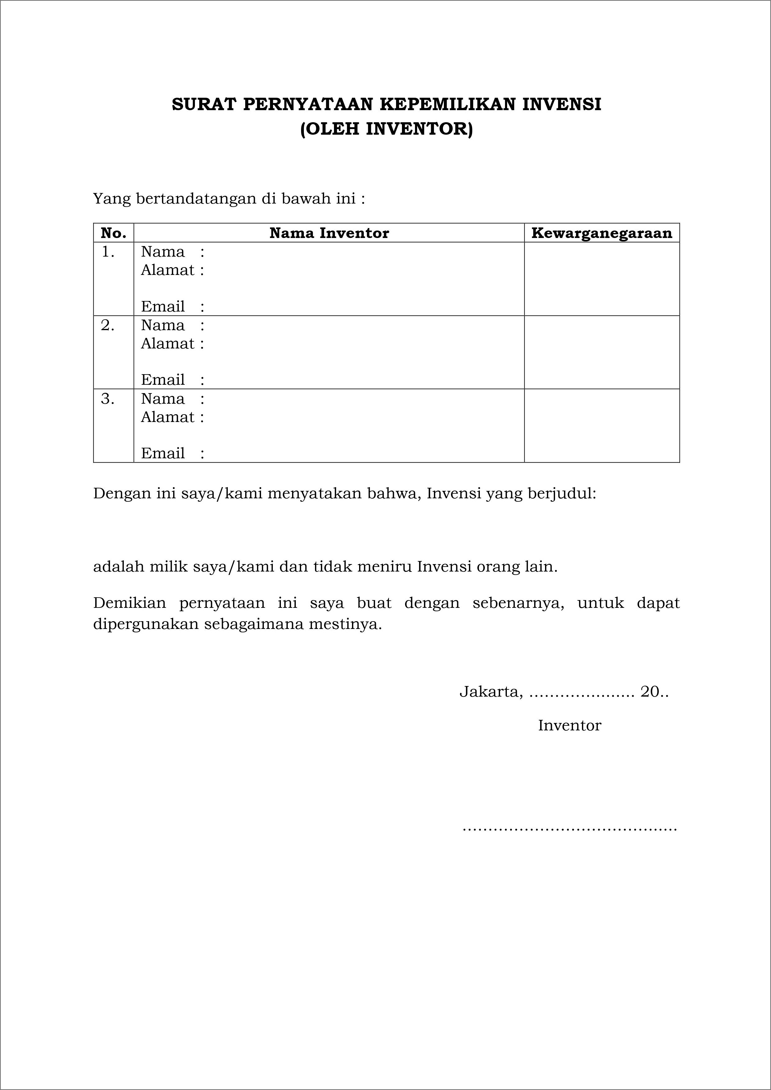 Contoh Surat Pernyataan Penggunaan Atas Nama