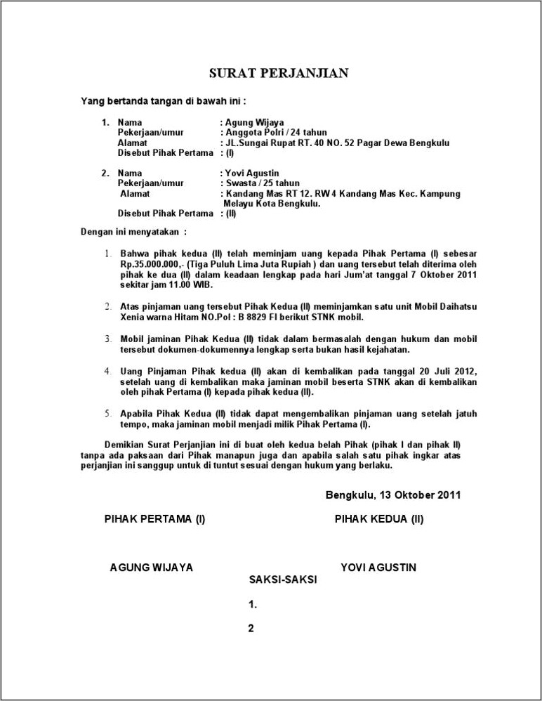 Contoh Surat Pernyataan Pengunduran Bg Jatuh Tempo