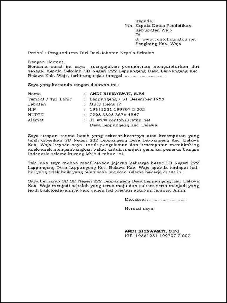 Contoh Surat Pernyataan Pengunduran Diri Peserta Perkaderan