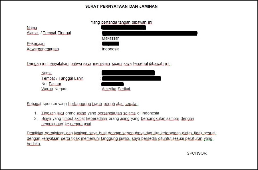 Contoh Surat Pernyataan Penjamin Tempat Tinggal