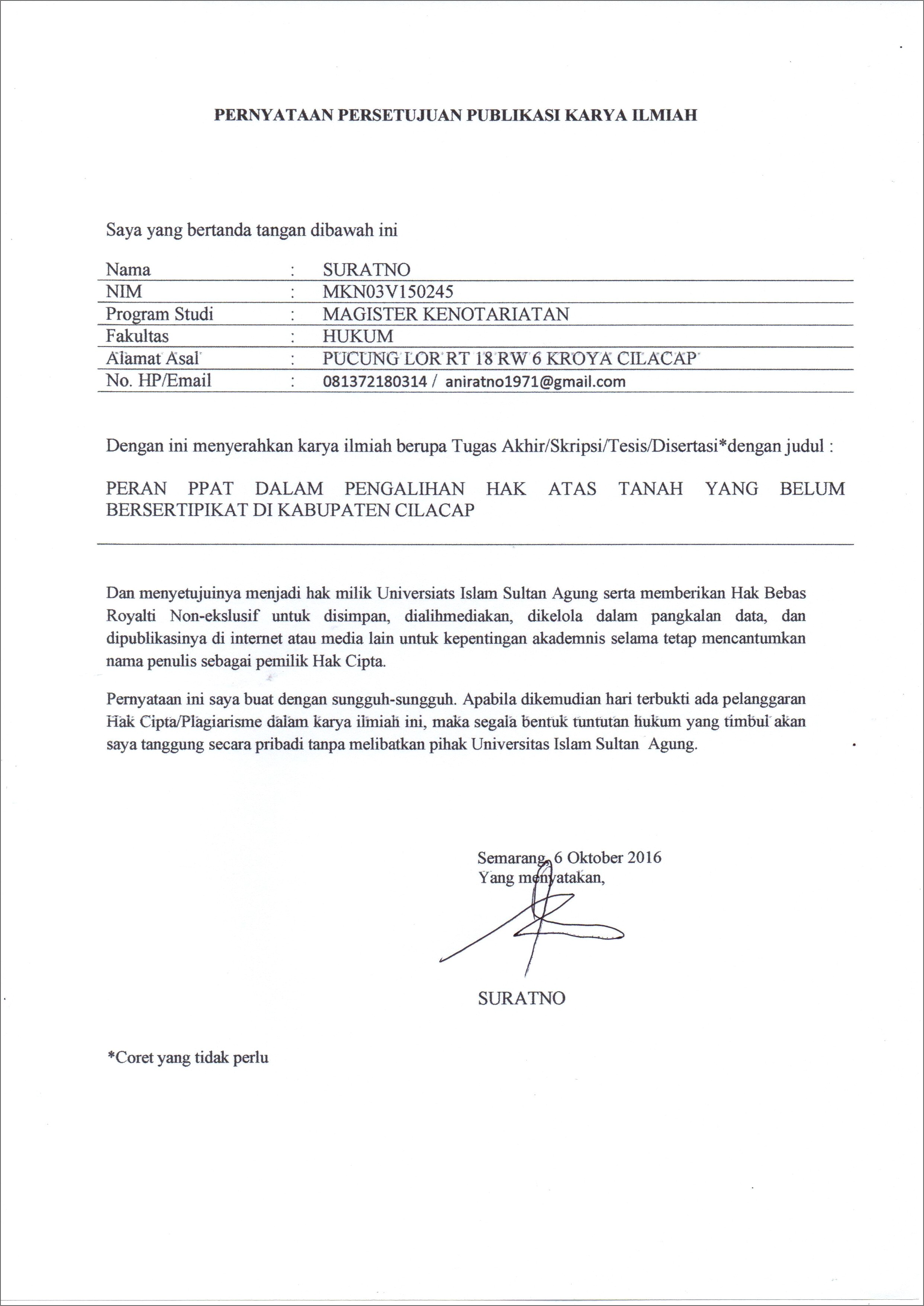 Contoh Surat Pernyataan Penjual Bahwa Objek Lelang Dalam Penguasaan Penjual