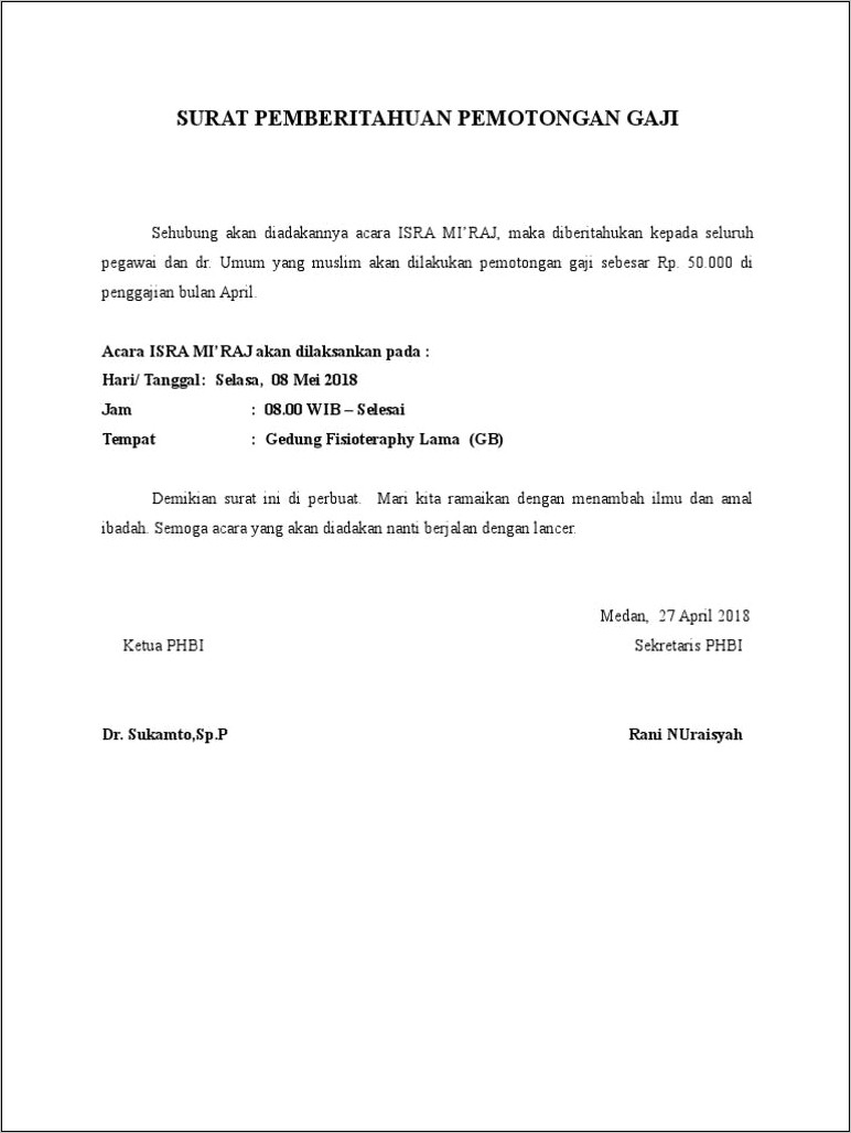 Contoh Surat Pernyataan Penurunan Gaji