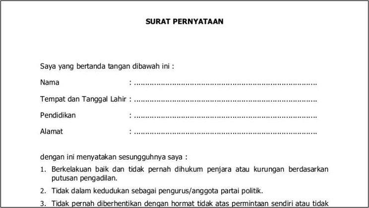 Contoh Surat Pernyataan Penyimpanan Dana