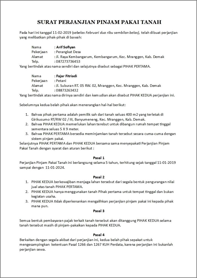 Contoh Surat Pernyataan Peralihan Tanah Perusahaan