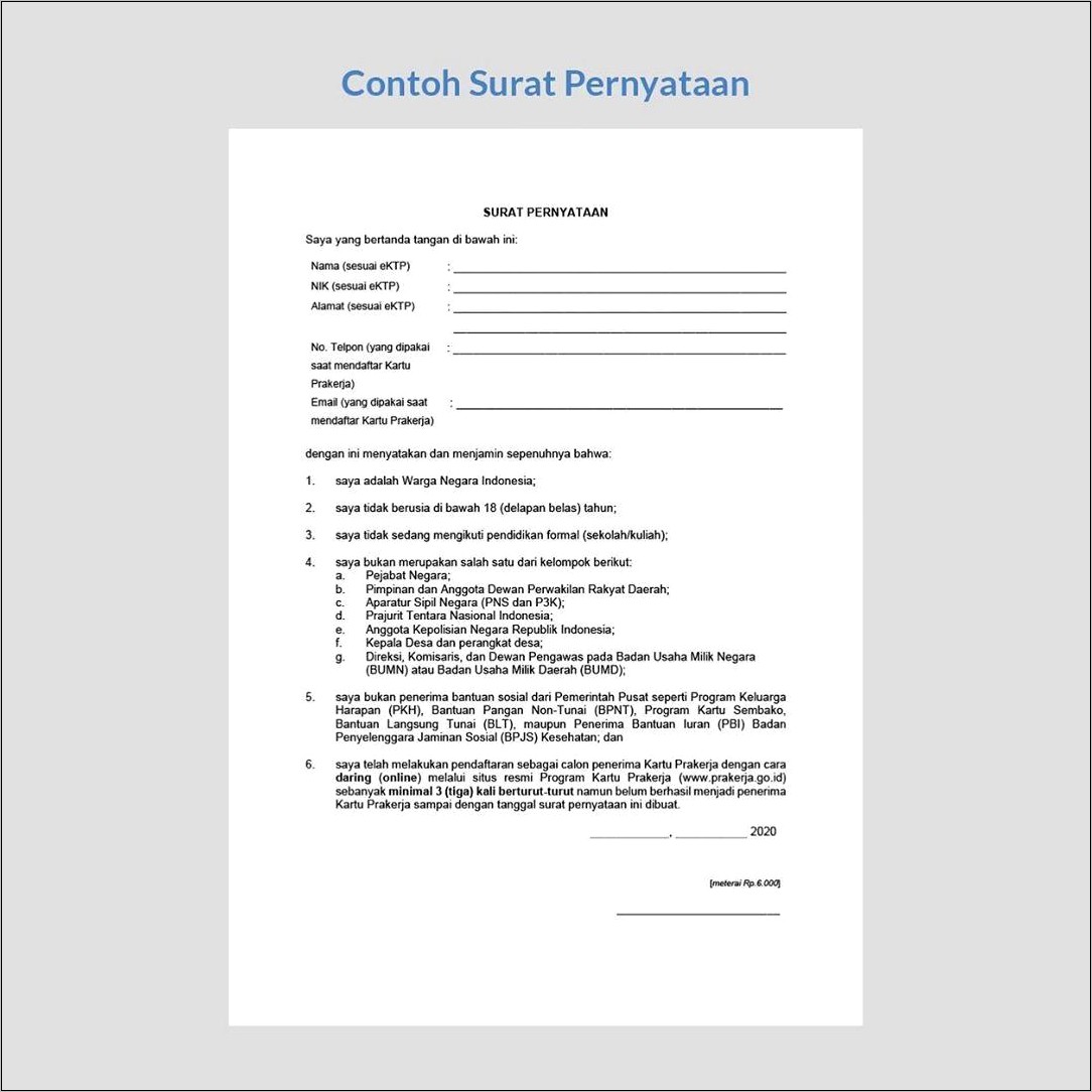 Contoh Surat Pernyataan Perjanian