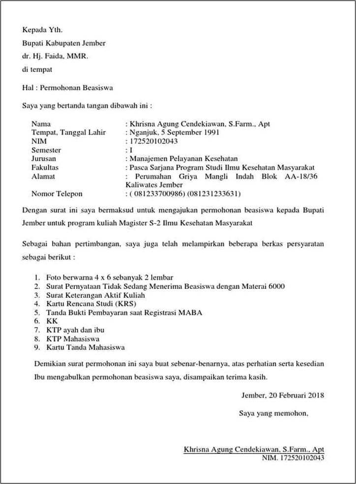 Contoh Surat Pernyataan Permohonan Semester Pendek