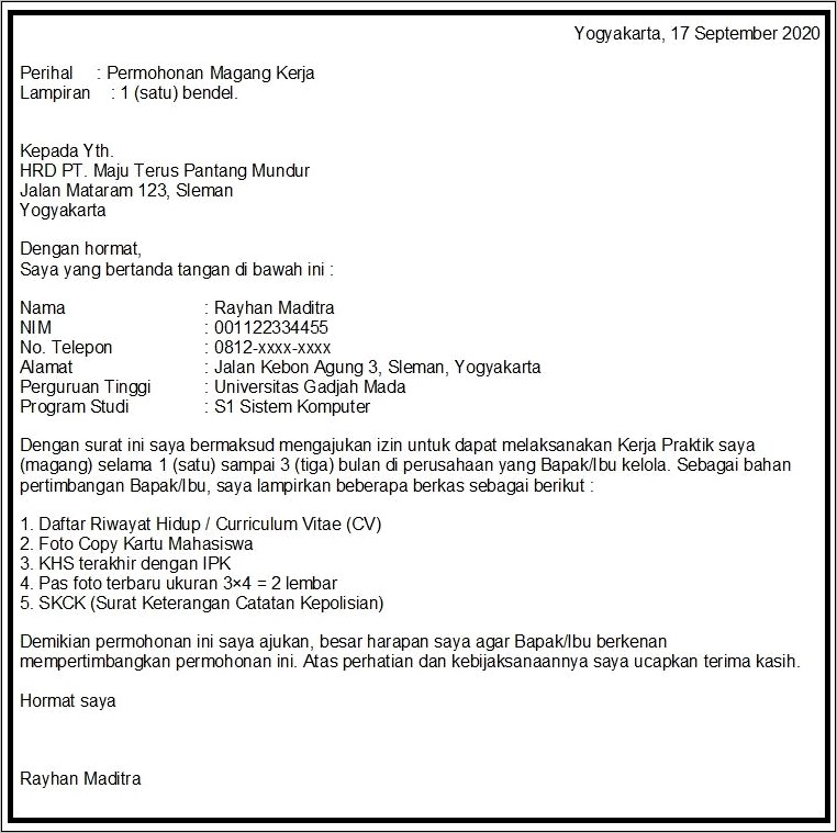 Contoh Surat Pernyataan Pernah Magang