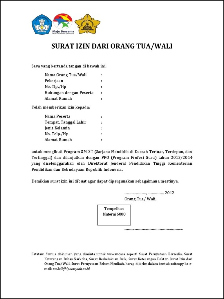 Contoh Surat Pernyataan Persetujuan Nikah Dari Orang Tua