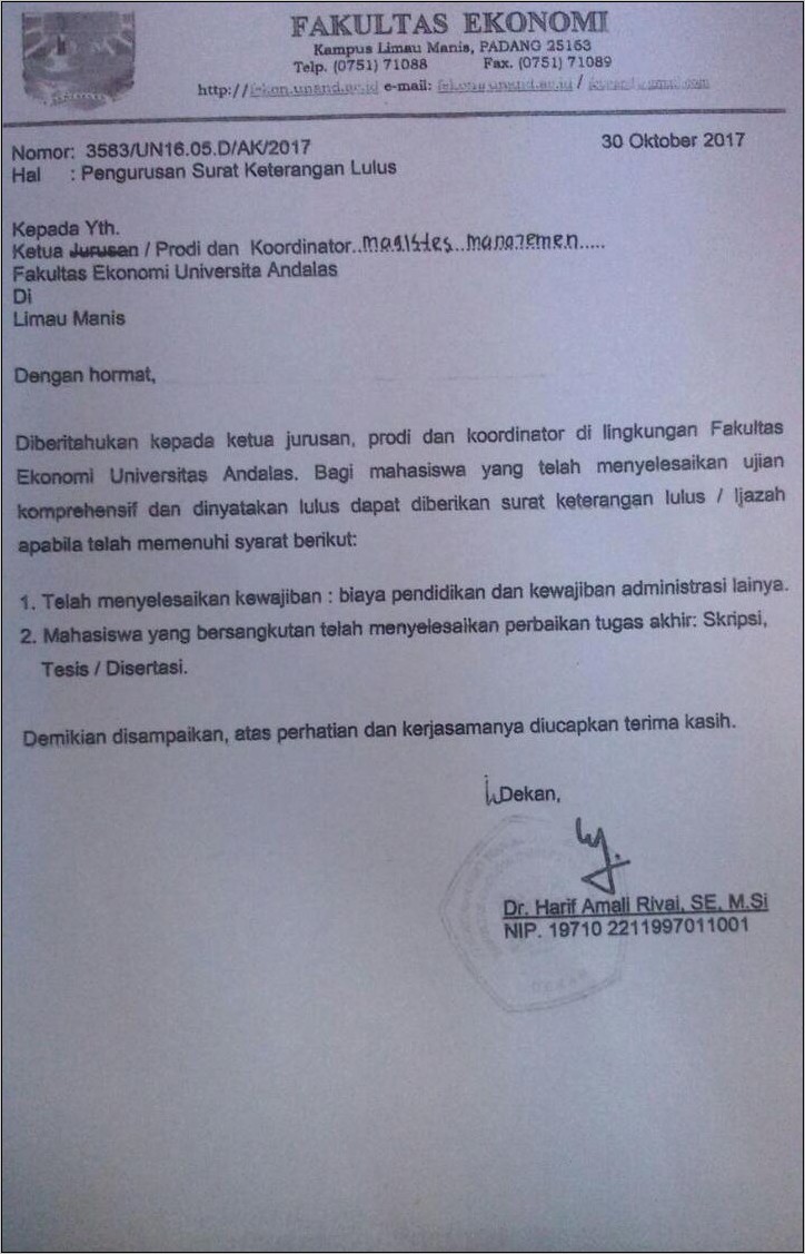 Contoh Surat Pernyataan Persyaratan Ujian