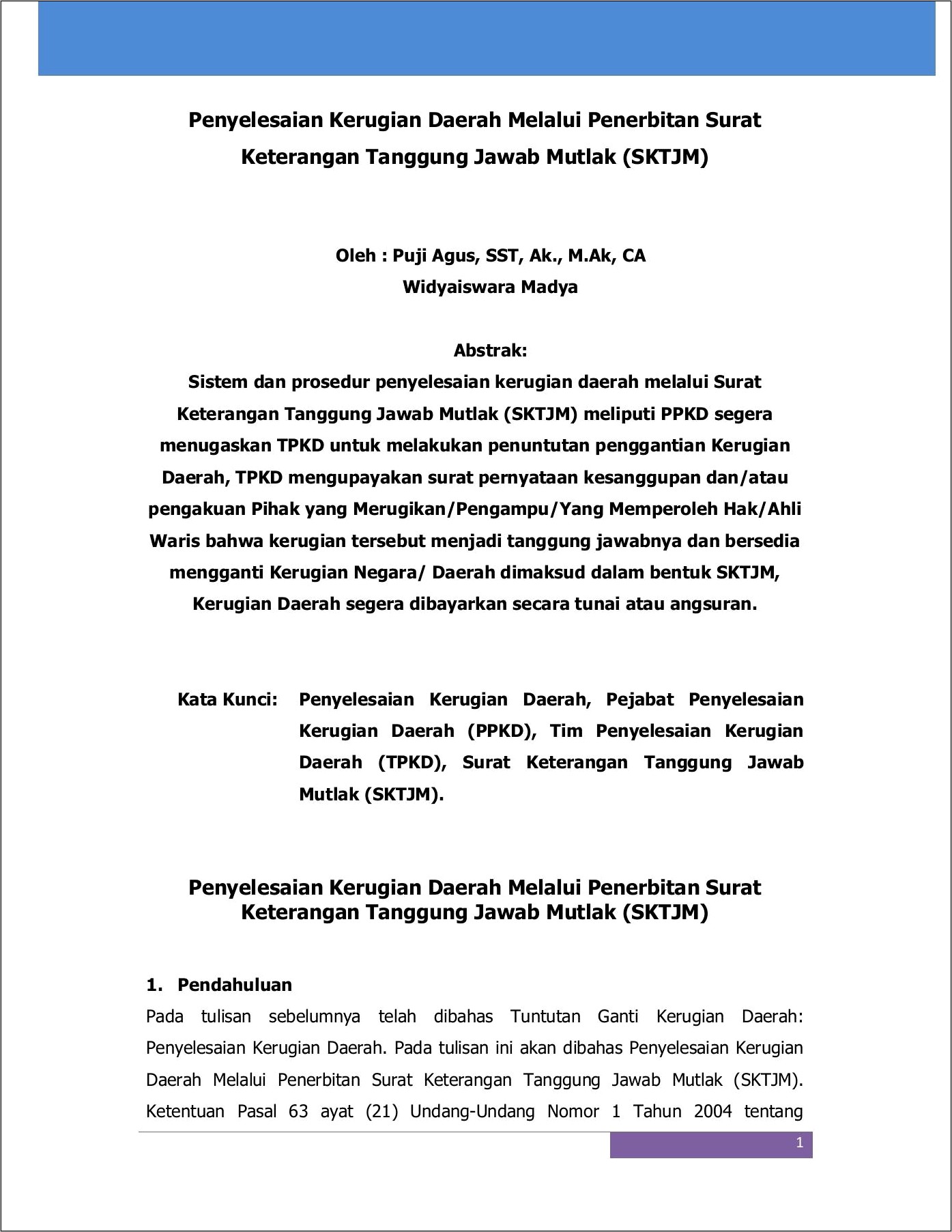 Contoh Surat Pernyataan Pertanggungjawaban Ppkd