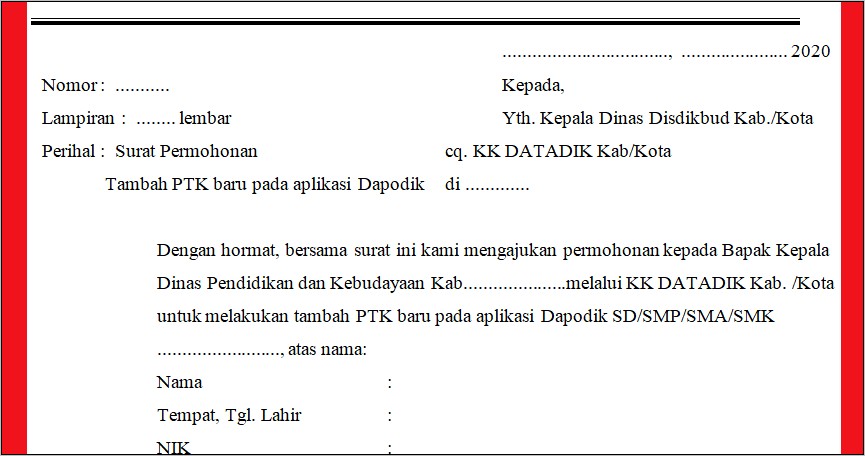 Contoh Surat Pernyataan Perubahan Usulan Kepala Dinas