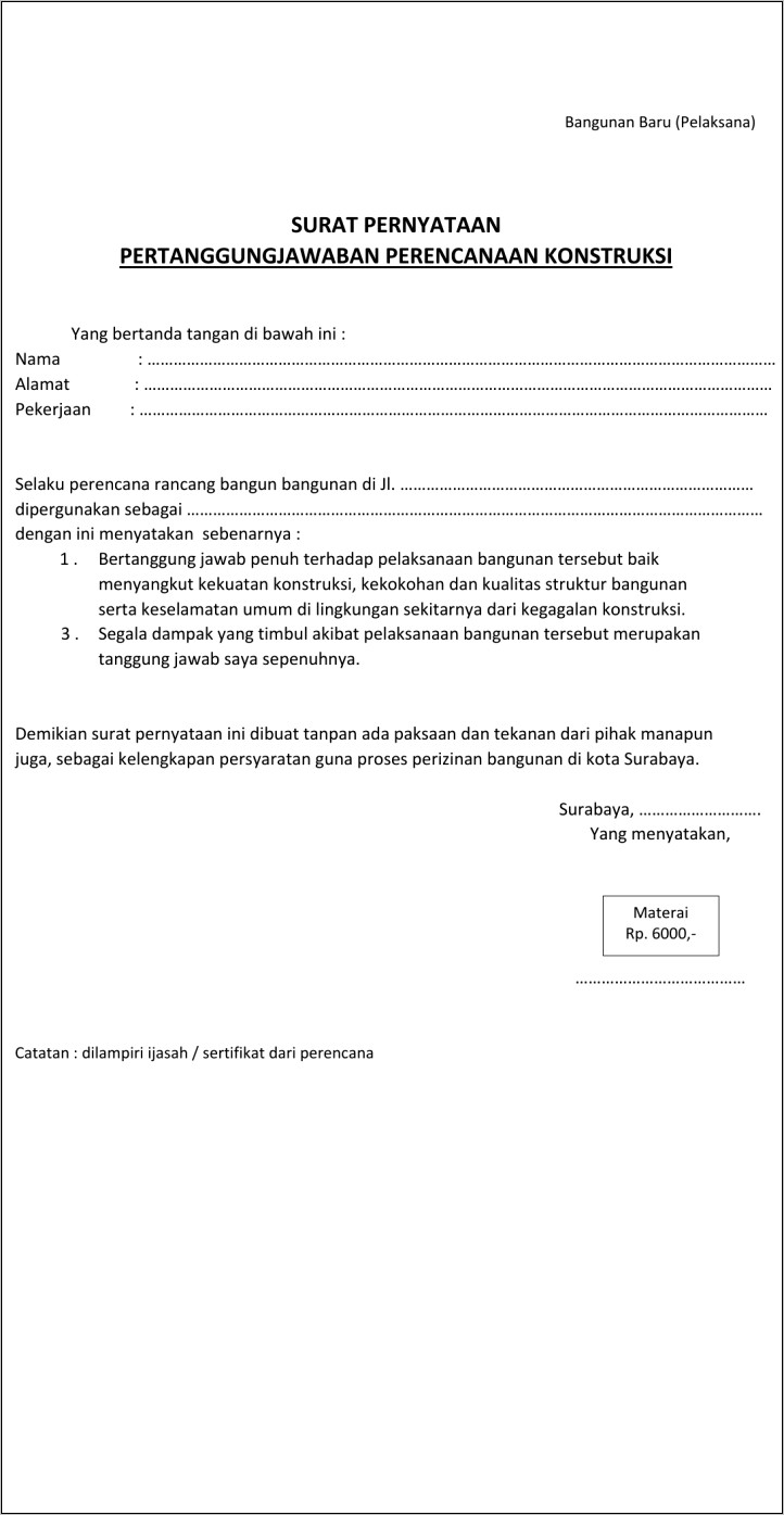 Contoh Surat Pernyataan Perusahaan Atas Tanah Yang Sertifikat Perorangan