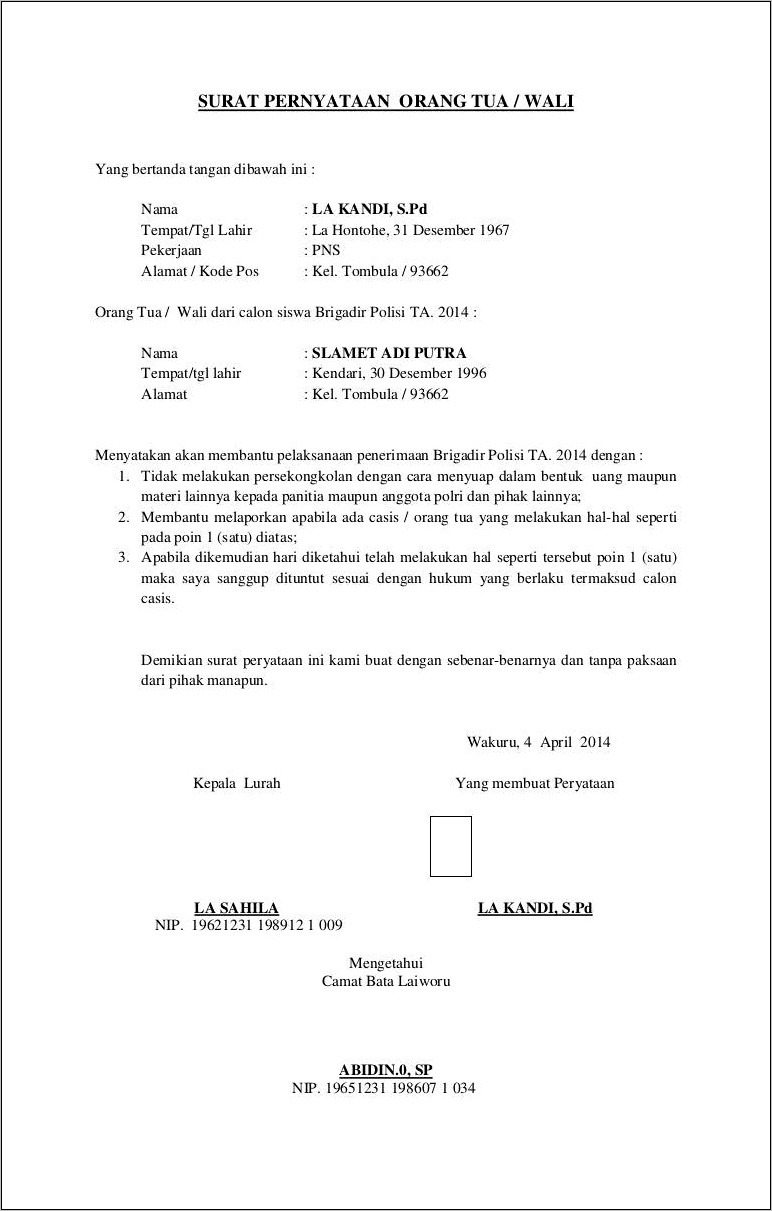 Contoh Surat Pernyataan Peserta Polri Yang Di Tulis Tangan