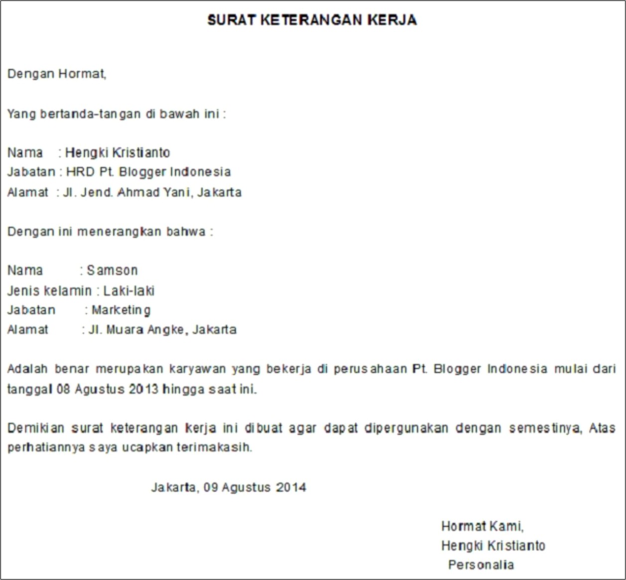 Contoh Surat Pernyataan Pic Perusahaan