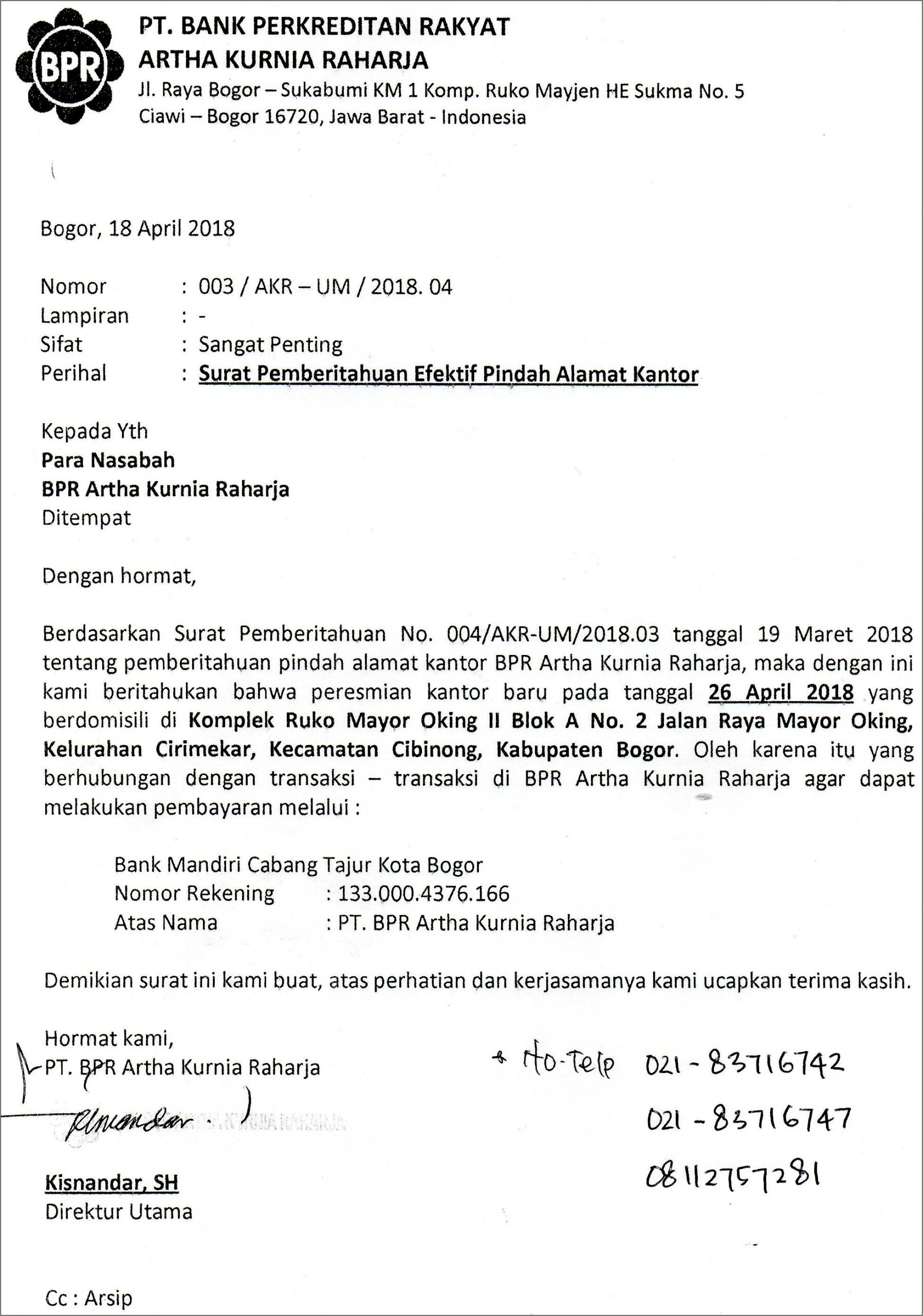 Contoh Surat Pernyataan Pindah Kegiatan Usaha Pajak