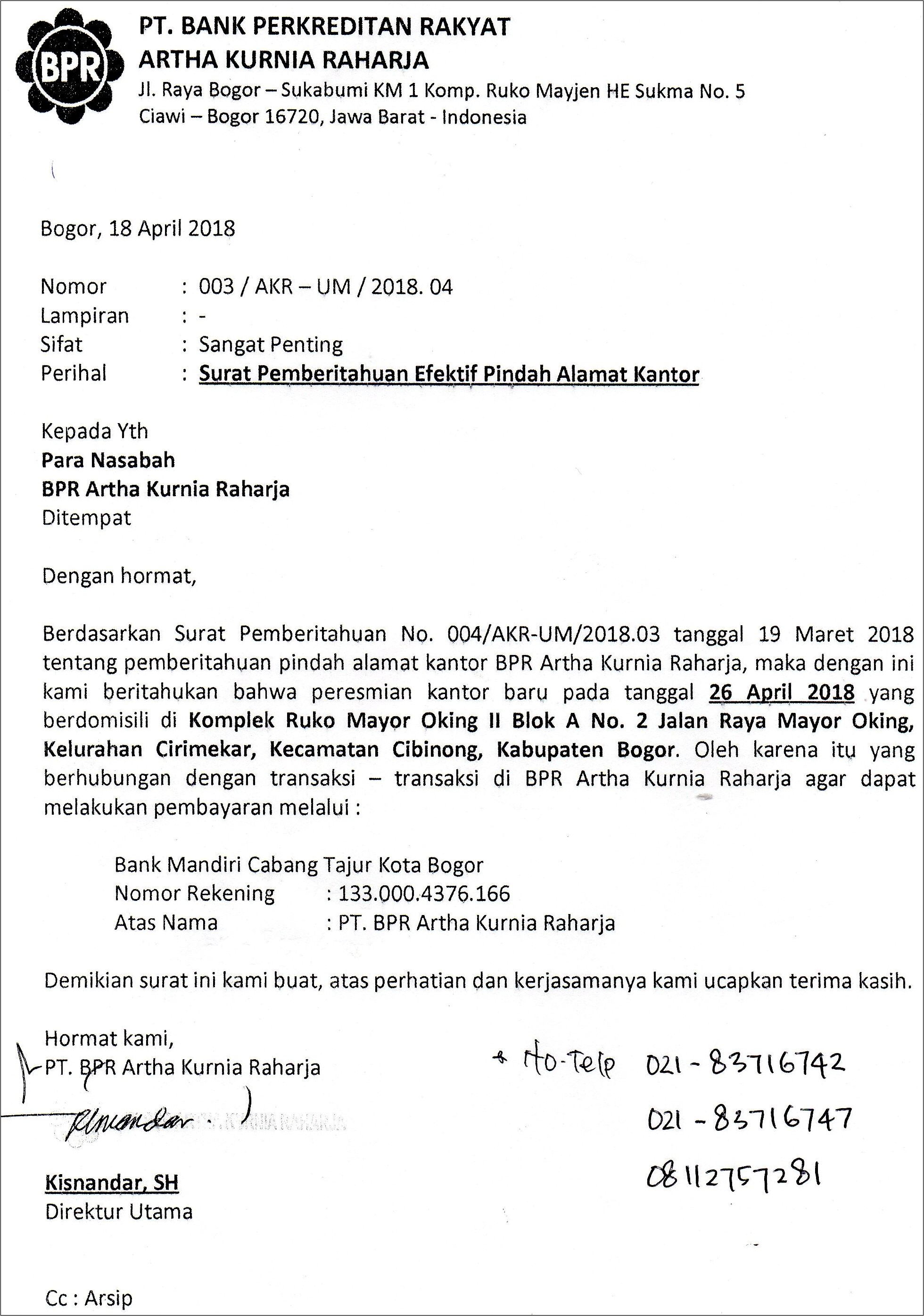 Contoh Surat Pernyataan Pindah Kegiatan Usaha Pajak
