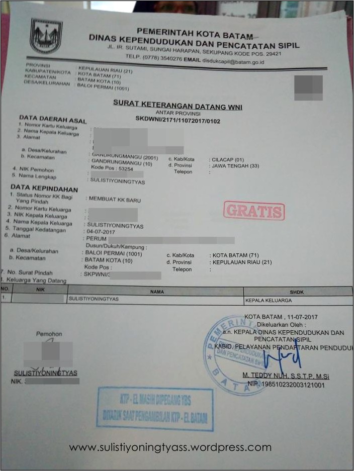 Contoh Surat Pernyataan Pindah Kota